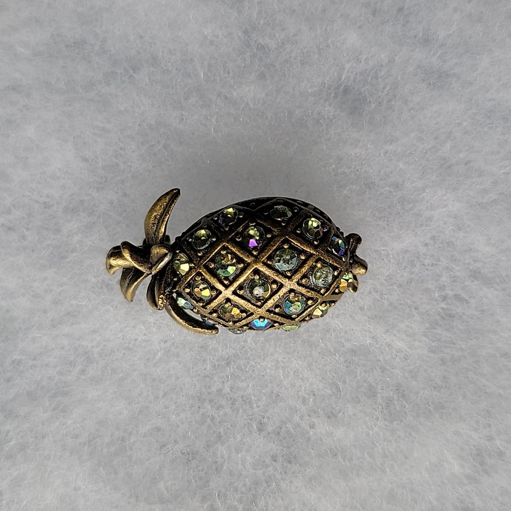 Vintage Rhinestone Pineapple Brass Brooch